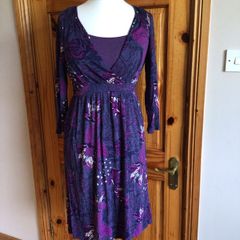 White Stuff Ladies Purple Floral Midi Jersey Dress Uk 10 Including Postage