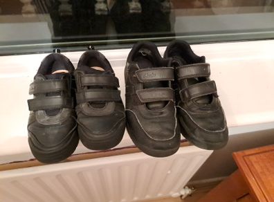 Two pairs Black Clarks School Shoes