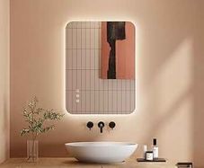 LED Bathroom Mirror with Lights, 450  600 MM Light up Backlit Mirror Bathroom Anti Fog Illuminated Mirrors Dimmable Switch with 3 Colors,Horizontal/Vertical