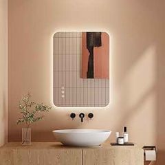 LED Bathroom Mirror with Lights, 450  600 MM Light up Backlit Mirror Bathroom Anti Fog Illuminated Mirrors Dimmable Switch with 3 Colors,Horizontal/Vertical