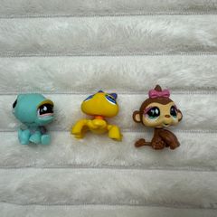 Set of 3 LPS Littlest Pet Shop 593 Yellow Spider Purple Bow 613 Turtle Monkey 600 Used PLease see pictures