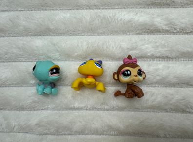 Set of 3 LPS Littlest Pet Shop 593 Yellow Spider Purple Bow 613 Turtle Monkey 600 Used PLease see pictures