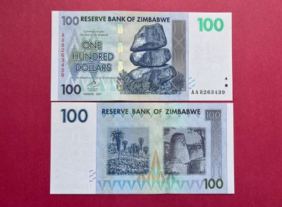 Zimbabwe  100 Dollars  2007  Verified Under Uv Light .( Uncirculated)