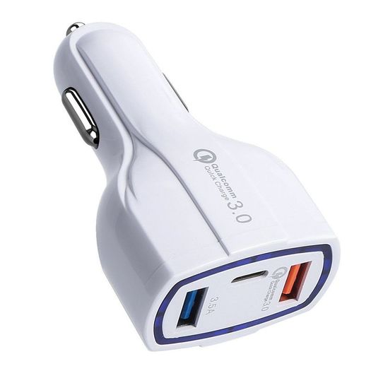 2 X QC 3.0 3 Port Fast Car Mobile Charger (Dual USB-A + Type-C) 35W (Brand New/Warranty)