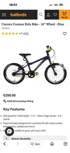 Carrera cosmos 16 boys bike