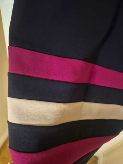 Navy colour block dress with pink and cream detail