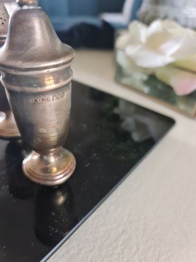 antique silver salt and pepper dispensers