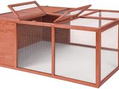 _Folding XXL double hutch rabbit hutch with outdoor enclosure made from waterproofed wood and metal gate (L x W x H): 159 x 109 x 55 cm