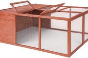 _Folding XXL double hutch rabbit hutch with outdoor enclosure made from waterproofed wood and metal gate (L x W x H): 159 x 109 x 55 cm