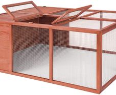 _Folding XXL double hutch rabbit hutch with outdoor enclosure made from waterproofed wood and metal gate (L x W x H): 159 x 109 x 55 cm