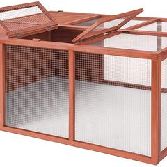 _Folding XXL double hutch rabbit hutch with outdoor enclosure made from waterproofed wood and metal gate (L x W x H): 159 x 109 x 55 cm