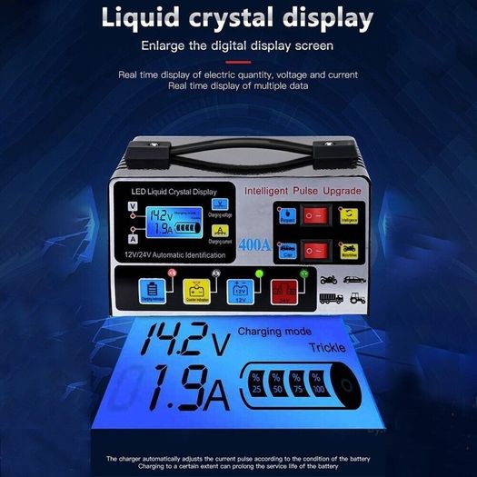 Smart Car Battery Charger  Automatic Pulse Repair with LCD Display