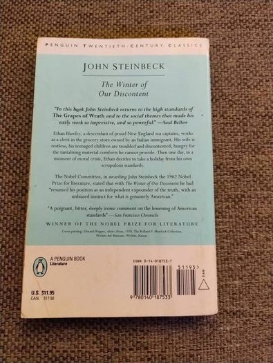 John Steinbeck the Winter of our Discontent in good condition with some signs of wear on the cover see photos FREE STANDARD POSTAGE INCLUDED