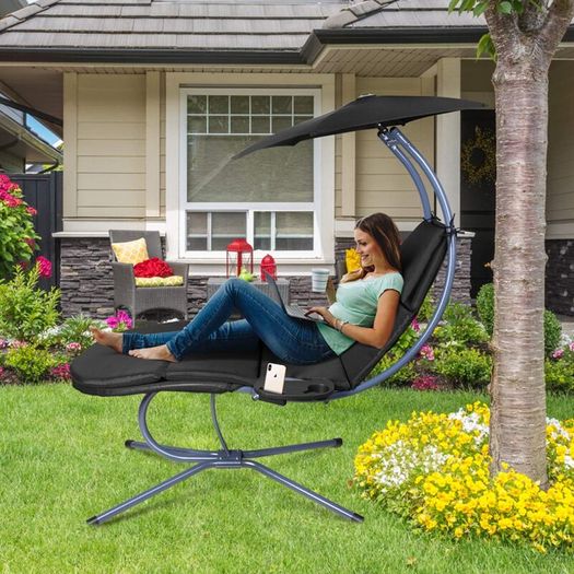 Floating Lounger with Adjustable Sun Canopy and
