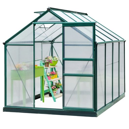 Clear Polycarbonate Greenhouse Large Walk-In Green House Garden Plants Grow Galvanized Base Aluminium Frame w/ Slide Door (6 x 8ft)