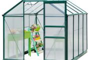 Clear Polycarbonate Greenhouse Large Walk-In Green House Garden Plants Grow Galvanized Base Aluminium Frame w/ Slide Door (6 x 8ft)