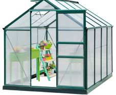 Clear Polycarbonate Greenhouse Large Walk-In Green House Garden Plants Grow Galvanized Base Aluminium Frame w/ Slide Door (6 x 8ft)