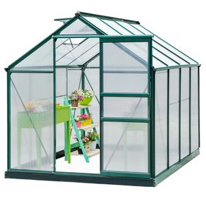 Clear Polycarbonate Greenhouse Large Walk-In Green House Garden Plants Grow Galvanized Base Aluminium Frame w/ Slide Door (6 x 8ft)