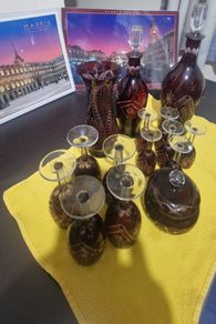 Stunning 15-Piece Vintage Ruby Red Cut-to-Clear Crystal Glassware Set - Bohemian / Egermann Style