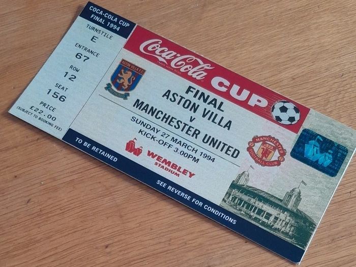 Aston Villa v Manchester Utd Souvenir Ticket Coca Cola Cup Final 1994