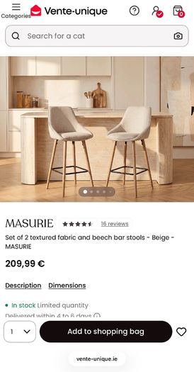 Set of 2 MASURIE Bar Stools Brand New in Box