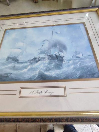 Pair of antique ships Framed prints.  Beating Off a Lee Shore and A Fresh Breeze.