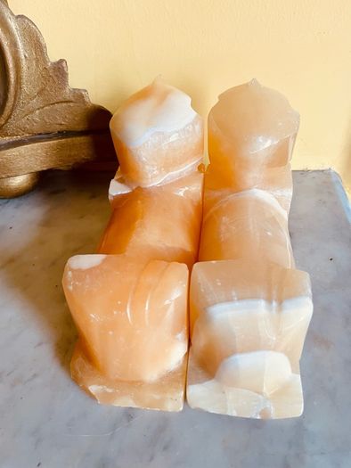 Vintage Onyx Marble Sphinx Bookends Heavy Decorative Pair
