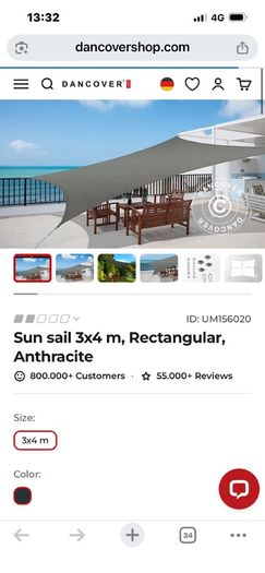 sun sail 3m x 4m