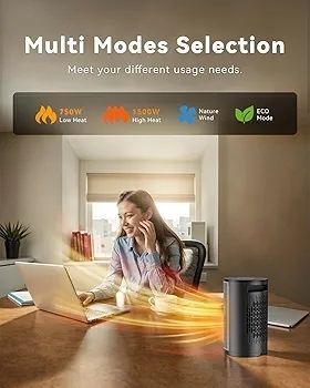 Electric Heater 1500W Space Silent Heaters for Home Low Energy, 4 Modes Portable Ceramic Fan Heater with Thermostat, Overheat & Tip Over Protection, 8H Timer, for Bedroom Indoor Use