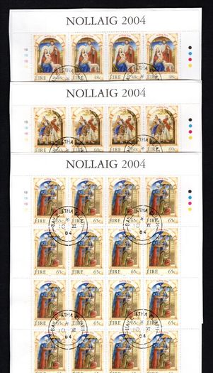 2004 Ireland Christmas Commemorative Stamp Sheetlet Plate 1B1B1B1B Fine Used with Dublin cancel of 10th November 2004 (First day of issued) on envelope extract.