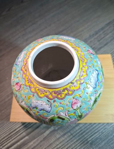 Chinese turquoise-ground famille rose porcelain ginger jar