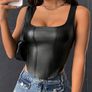 Antonella SHEIN BAE Square Neck Asymmetrical Hem PU Tank Top  Black, Size S Image 3