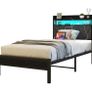 Single Bed Frame with LED Lights Storage Upholstered Headboard and Charging Station Image 2