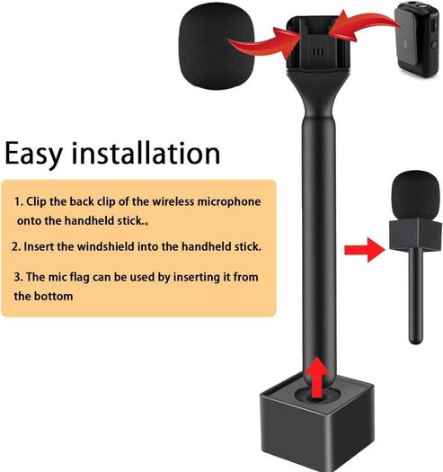 Wireless Microphone Handheld Stick with Windshield Foam and Mic Flag Compatible with Multiple Microphones (Brand New)
