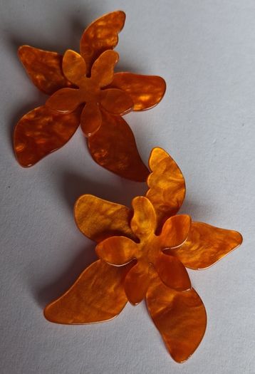 Marbled Orange 3D Tiger Lily Resin Earrings