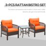 3 Pieces Rattan Bistro Set with Glass Top Coffee Table, Chairs and Cushions for Outdoor, Patio, Balcony, Orange Image 3