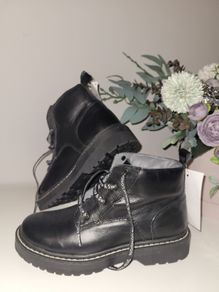 Black Real Leather Boots. Size 34. New
