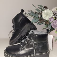 Black Real Leather Boots. Size 34. New