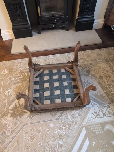 Victorian Walnut & Leopard Print Footstool