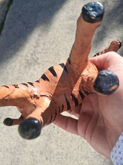 Mid Century Leather 11 Inch Zebra and Foal (Handpainted )