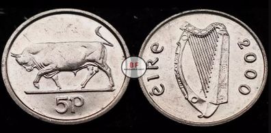 [#2056..] - Ireland 2000 | Irish 5 Pence | Bull | KM.28 | UNC
