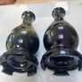 Pair of vintage  black  Chinese lacquerware vases Image 5