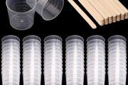 60 Pack 30ml Plastic Mixing Cup Measuring Cups Graduated Cups with 50 Pack Wooden Stirring Sticks Plastic Mixing Kit for Mixing Resin Paint Stain Epoxy (FREE POSTAGE)