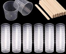 60 Pack 30ml Plastic Mixing Cup Measuring Cups Graduated Cups with 50 Pack Wooden Stirring Sticks Plastic Mixing Kit for Mixing Resin Paint Stain Epoxy (FREE POSTAGE)
