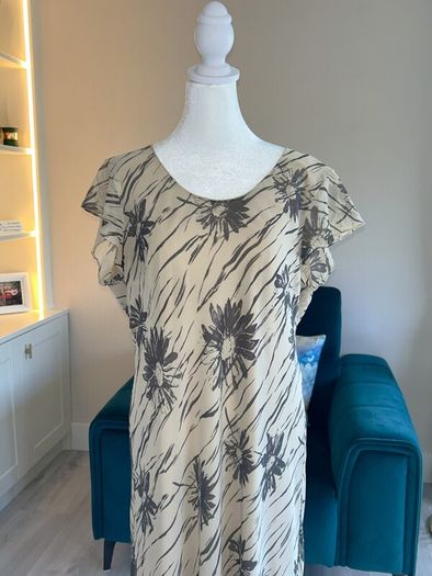 Ladies Beige & Mocha Long Dress with Cap Sleeves from Viyella