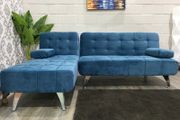 Blue L Shaped Sofa Bed, Converts to Sleeper