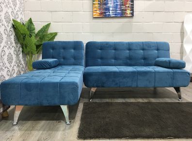 Blue Chic Corner Sofa Bed with Chaise Longue