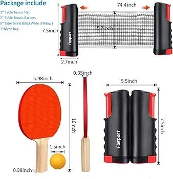 Table Tennis Set, Ping Pong Bats Set with 2 Paddles, 1 Retractable Net, 6 Balls, 1 Carrying Bag, for Trainer Adults Families Indoor Outdoor