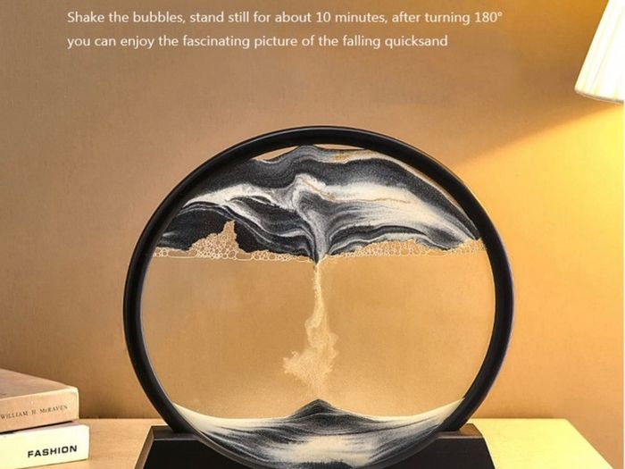Flowing Sand Painting, Moving Sand Art Picture Round Glass 3D Deep Sea Sandscape in Motion Display Flowing Sand Frame, Relaxing Desktop Home Office Work Decor (FREE POSTAGE)