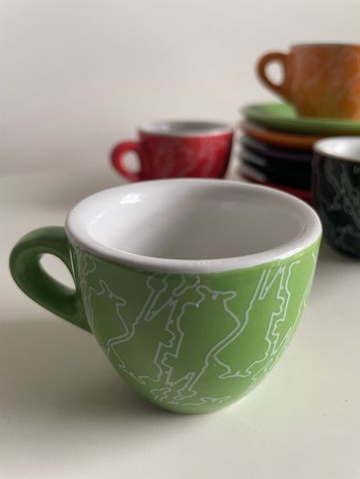 Bialetti Espresso Cup and Saucer Set 5 Piece Colourful Set Brand New